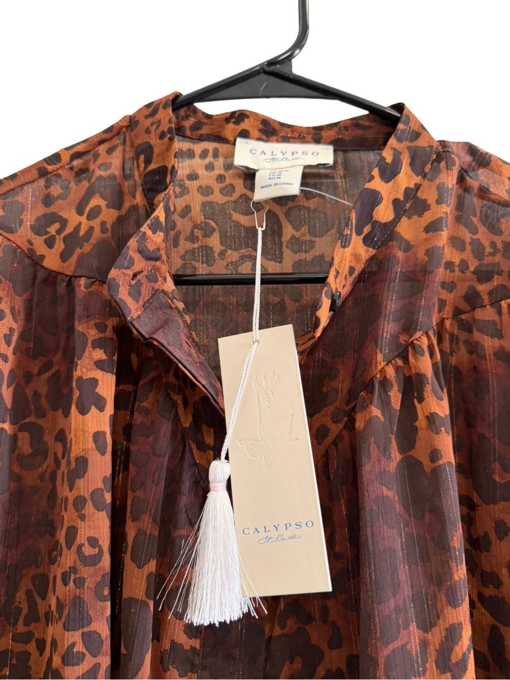 CALYPSO ST. BARTH Sheer Leopard Print Blouse Brown Size Medium - Picture 6 of 9